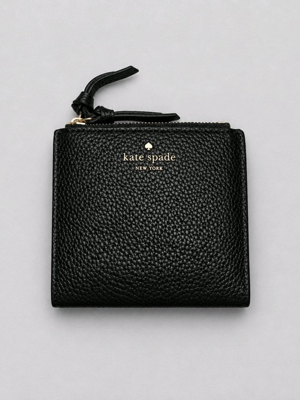 kate spade Black Pebbled Leather Double Zip Wallet with Gold Logo